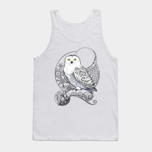 Snowy Owl Doodle in a wintery scene Tank Top